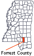Map- Forrest County is located in southeast Mississippi