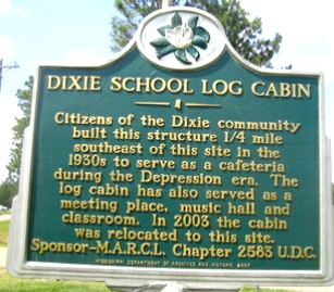 Dixie School Log Cabin historical marker
