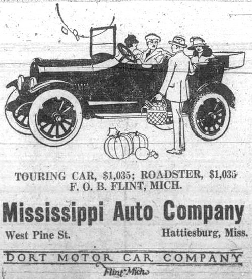 Mississippi Auto Co. advertisement for Dort Motors