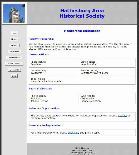 Membership page