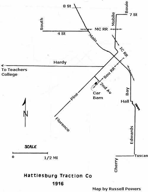 1916 Hattiesburg Trolley map