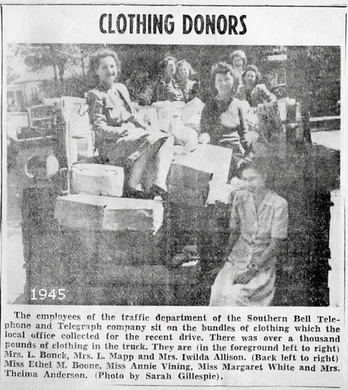 1945- Local clothing drive collects garments for overseas shipment