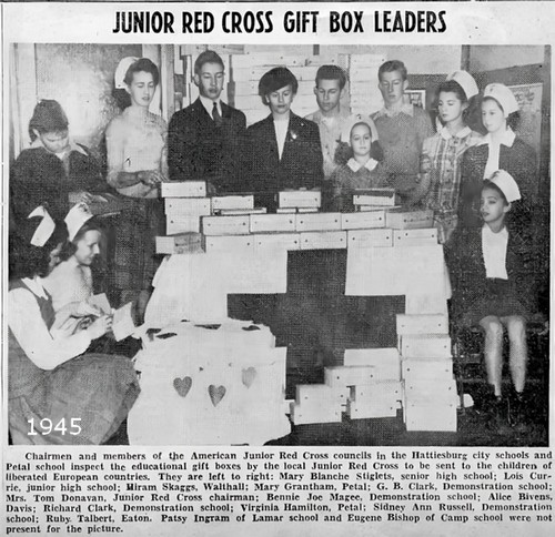 1945- American Jr. Red Cross members send gift boxes to children in liberated European countries