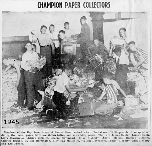 1945- Boy Scouts collect paper for reuse in the war effort