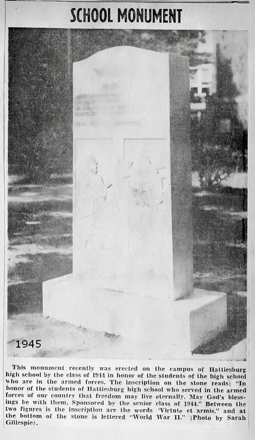 1945- Hattiesburg HIgh World War II monument